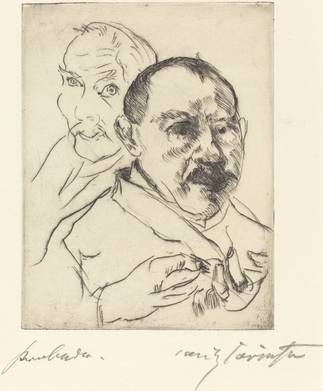 Vázlat két férfifejről – önarcképek alkotó: Lovis Corinth