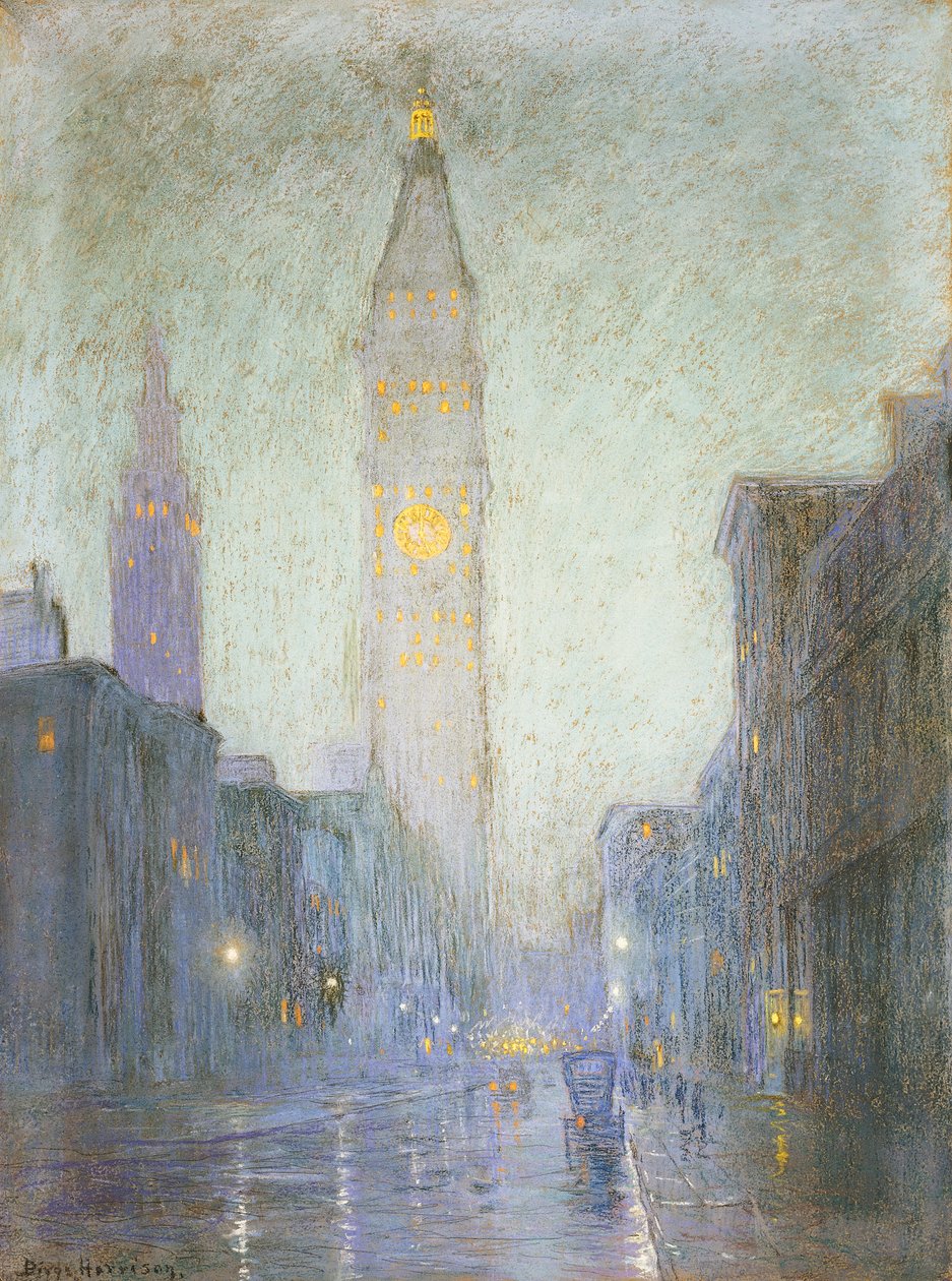 Madison Avenue at Twilight, 1911 körül (pasztell barna papíron) alkotó: Lowell Birge Harrison