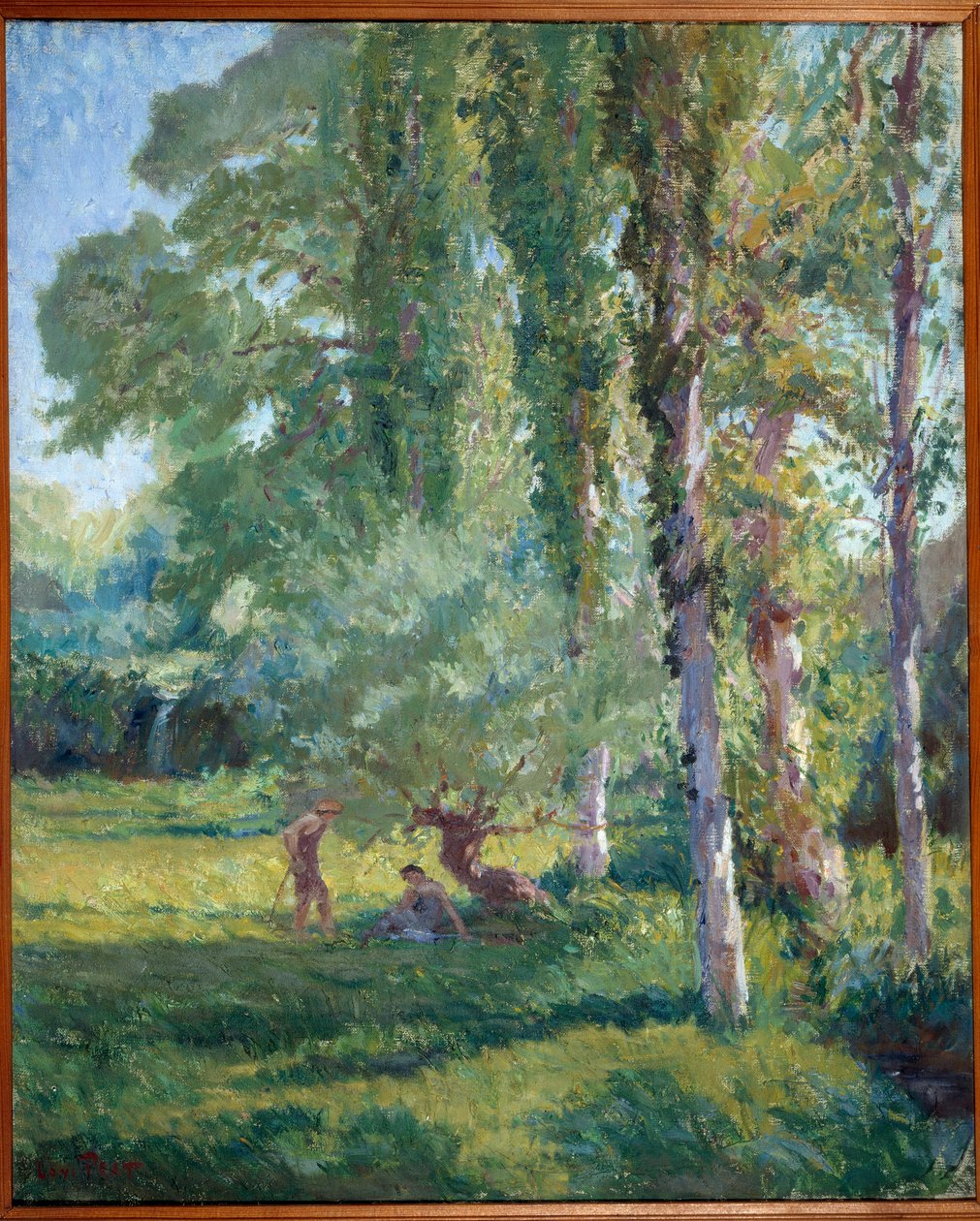 Pár a füvön egy nyárfa alatt Loys Prat festménye (1879-1934), XX. század. Olajfestmény. Donzere, Városháza. alkotó: Loys Prat