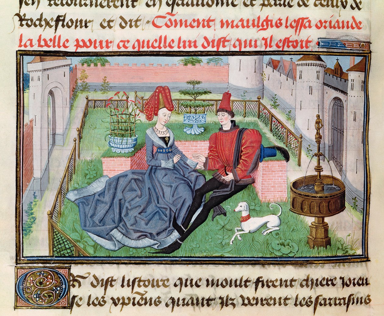 Ms 5072 f.71v A szerelem kertje, a Reaud de Montauban-ciklusból alkotó: Loyset Liedet