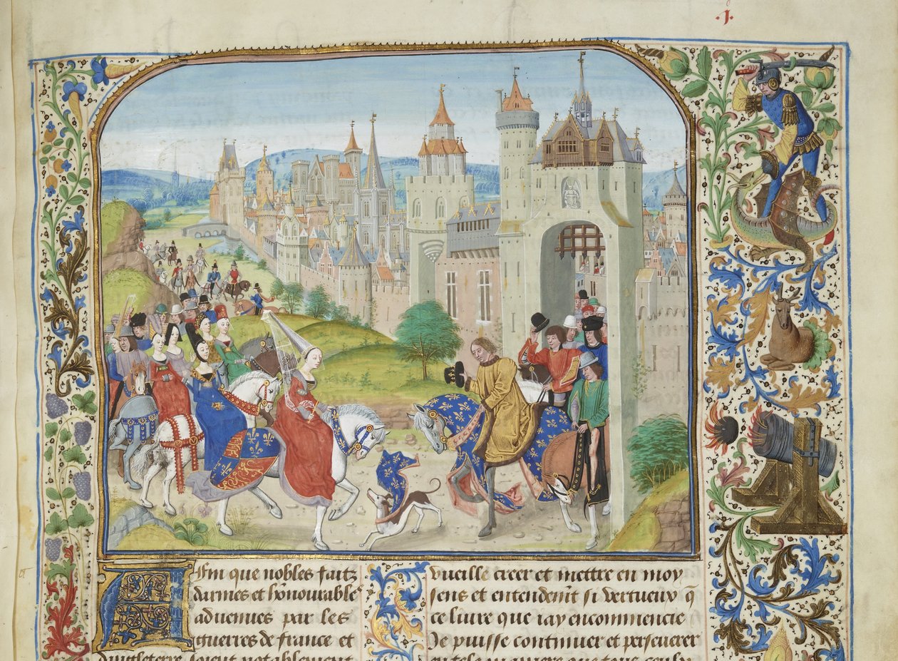 A francia Izabellát bátyja, IV. Károly fogadta Párizsban, kb. 1470-1475. alkotó: Loyset Liedet