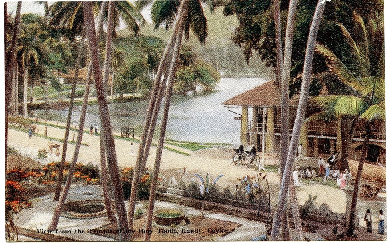 Kilátás a Szent Fog templomából, Kandy, Ceylon, 1900-20 körül (kézzel színezett fénykép) alkotó: Ltd. Ceylon Plâté