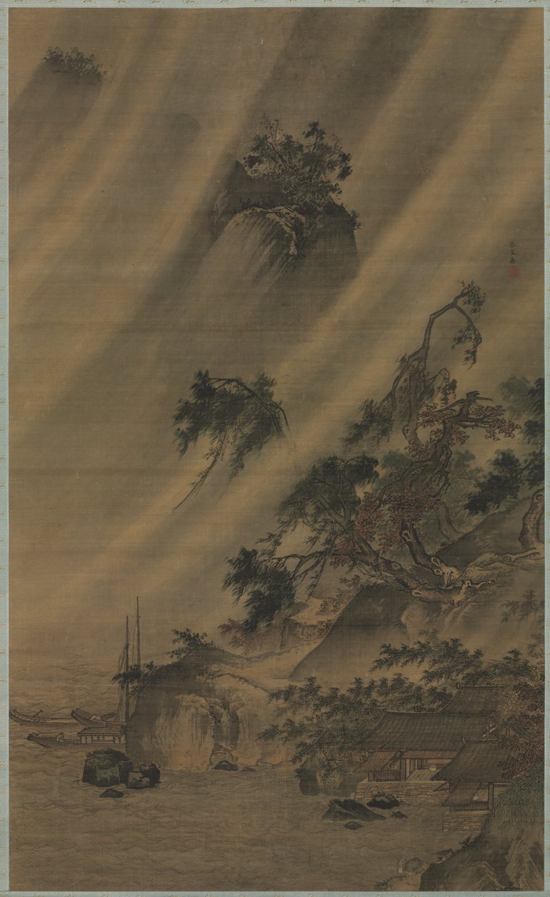 River Village in a Rainstorm, c. 1480-1507. alkotó: Lu Wenying