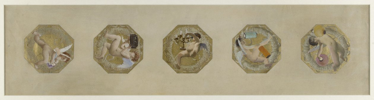 Vázlat a Hôtel de Ville de Paris, Ünnepi lépcsőház: Génies portant des attributs de fête, débuten 1888 (olaj, papír) alkotó: Luc Oliver Merson
