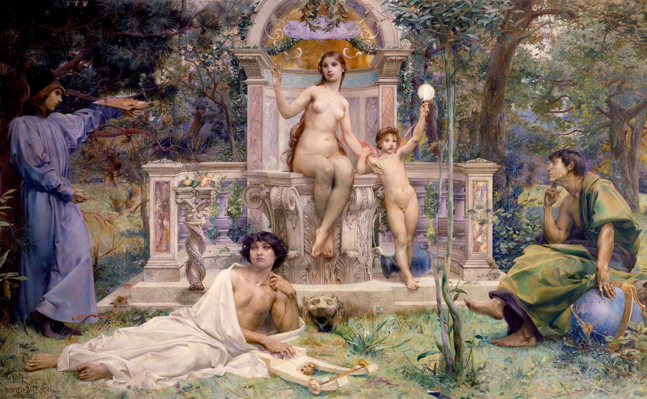 A Watel-Dehaynin Hotel dekorációja: a Verite. A csillagászat, a zene és a költészet, valamint a festészet allegóriái veszik körül. Luc Olivier Merson (1846-1920) festménye alkotó: Luc Oliver Merson