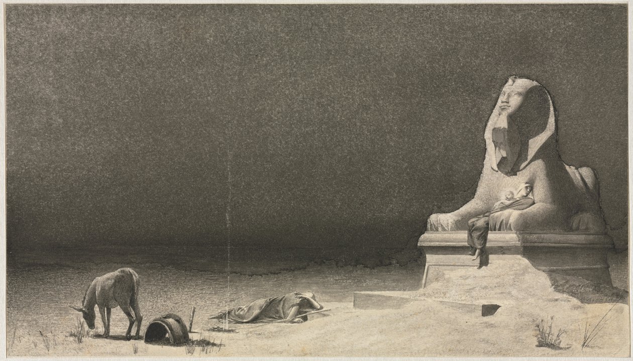 The Rest on the Flight into Egypt recto, Vázlat egy szfinxről [] verso, c. 1879-80. alkotó: Luc Olivier Merson