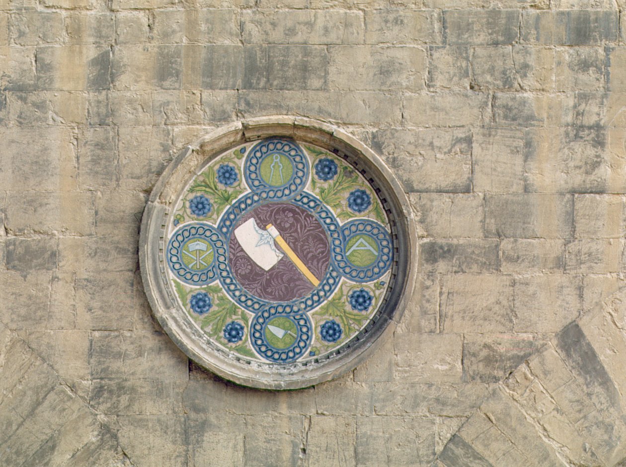 A kőfaragó- és asztaloscéh szára, 1440-45 (mázas terrakotta) alkotó: Luca Della Robbia