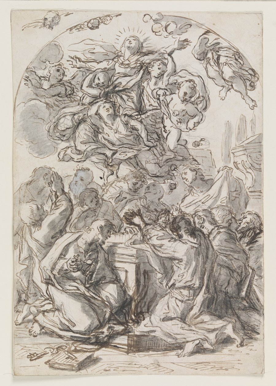 Szűz mennybemenetele; verso- Nő és gyermek feje alkotó: Luca Giordano
