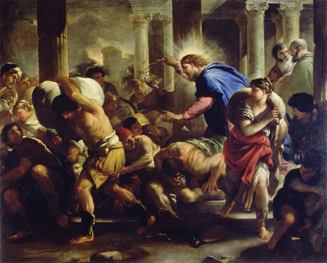 Krisztus kiűzi a kereskedőket a templomból alkotó: Luca Giordano