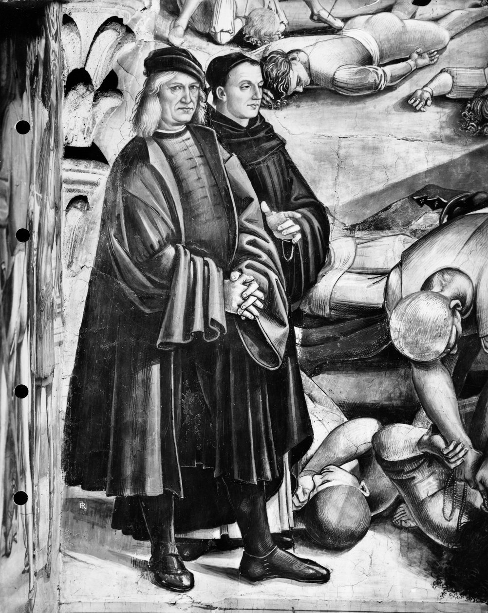 Luca Signorelli és Fra Angelico portréja, részlet a Prédikáció és az Antikrisztus cselekedeteiből alkotó: Luca Signorelli