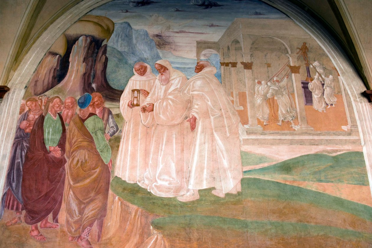 Szent Benedek evangelizálja Montecassino lakóit alkotó: Luca Signorelli