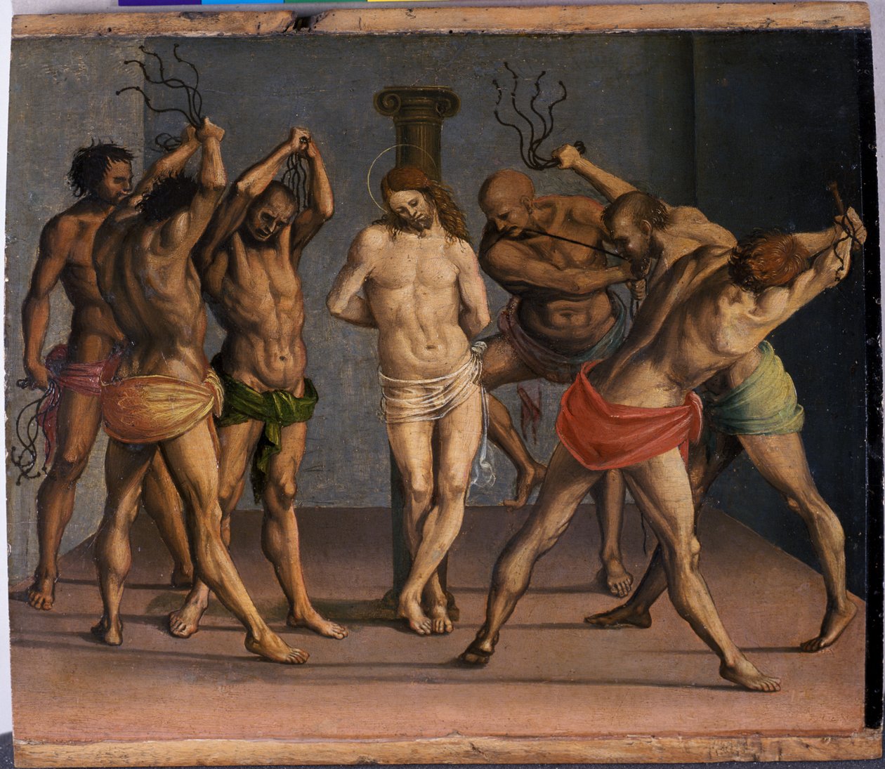 Krisztus korbácsolása, 1507 körül (tempera nyárfán) alkotó: Luca Signorelli