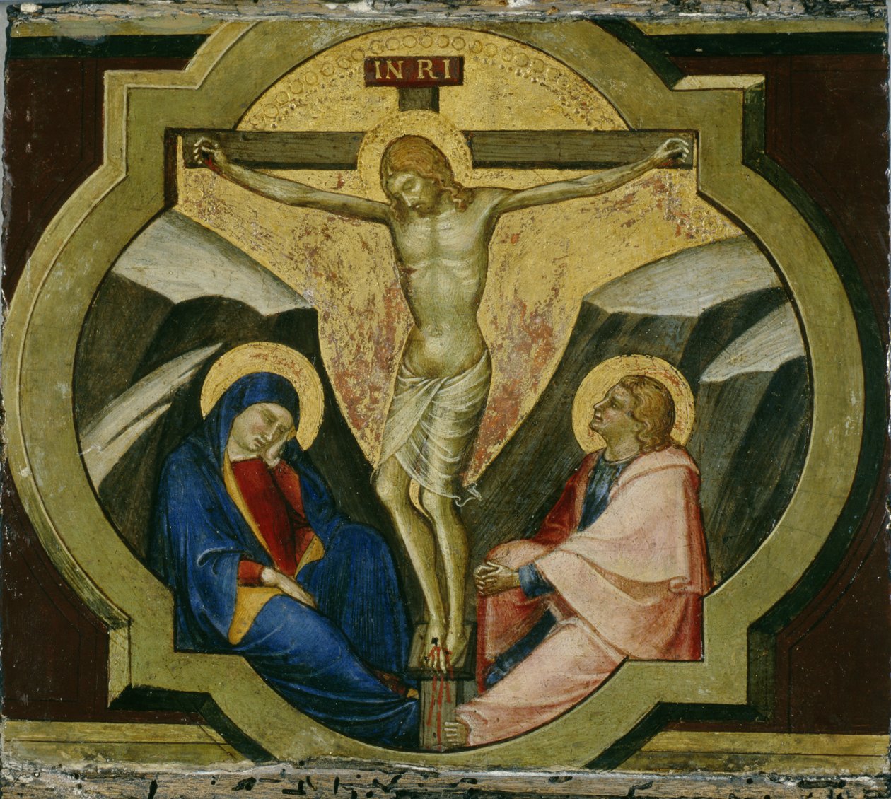 Krisztus a kereszten Szent Máriával és Jánossal, 1370 körül (tempera nyárfán) alkotó: Luca di Tommè