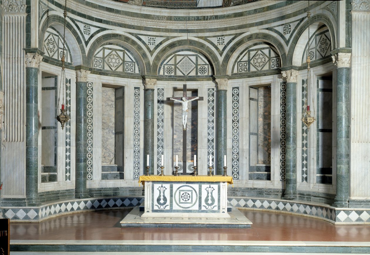 Márvány apszis és terrakotta feszület alkotó: Luca Della Robbia