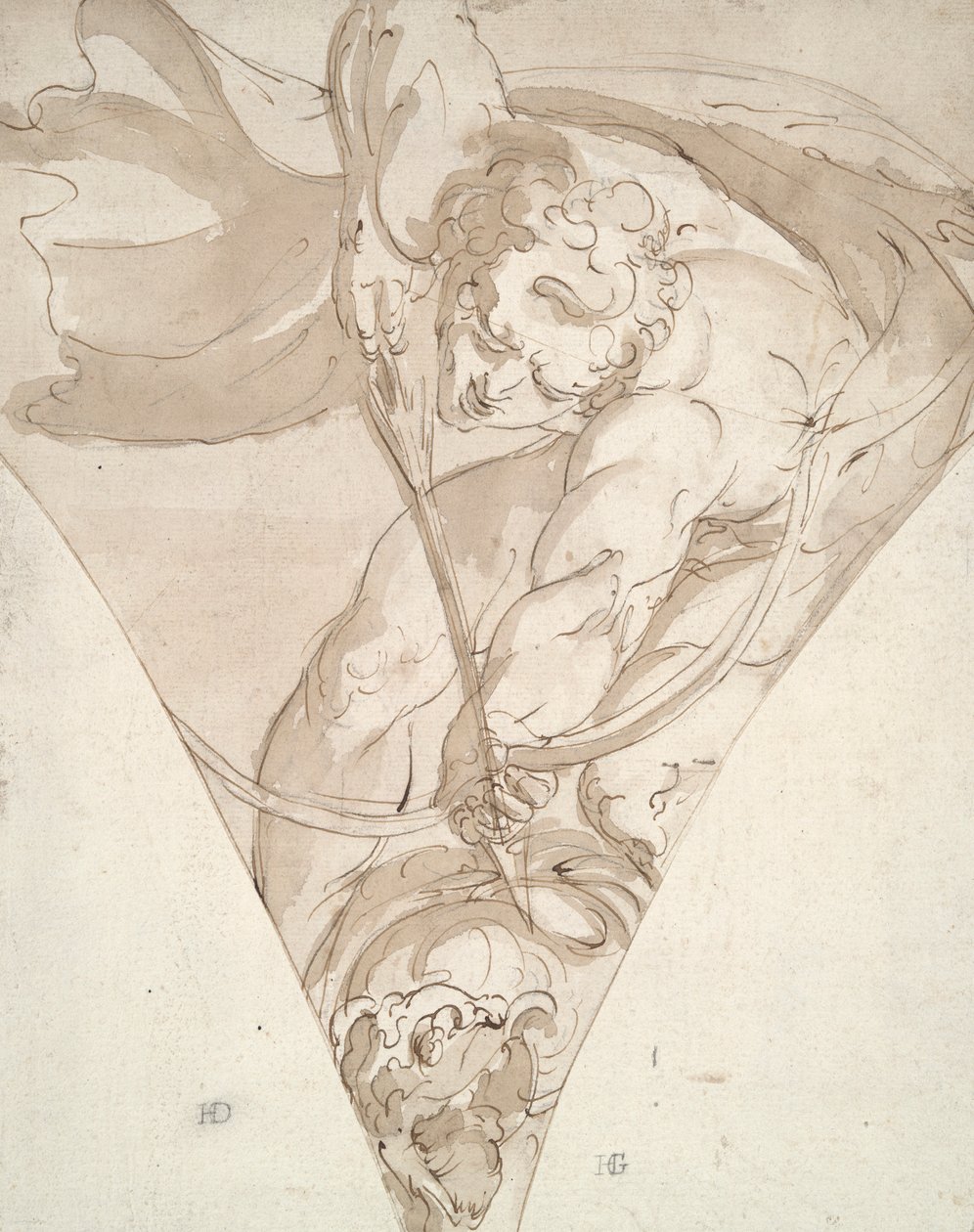 Apollo megöli a Pythont, tanulj egy spandrelt a Palazzo Antonio Doria-ban (Palazzo della Prefettura), Genova alkotó: Luca Cambiaso