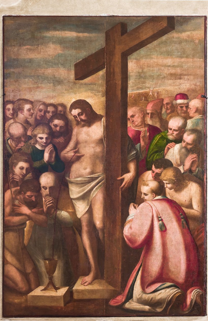 Genova, Dóm (Szent Lőrinc-székesegyház), sekrestye, kápolna: "Szentek által imádott eucharisztikus Krisztus", Luca Cambiaso, 1580 körül alkotó: Luca Cambiaso