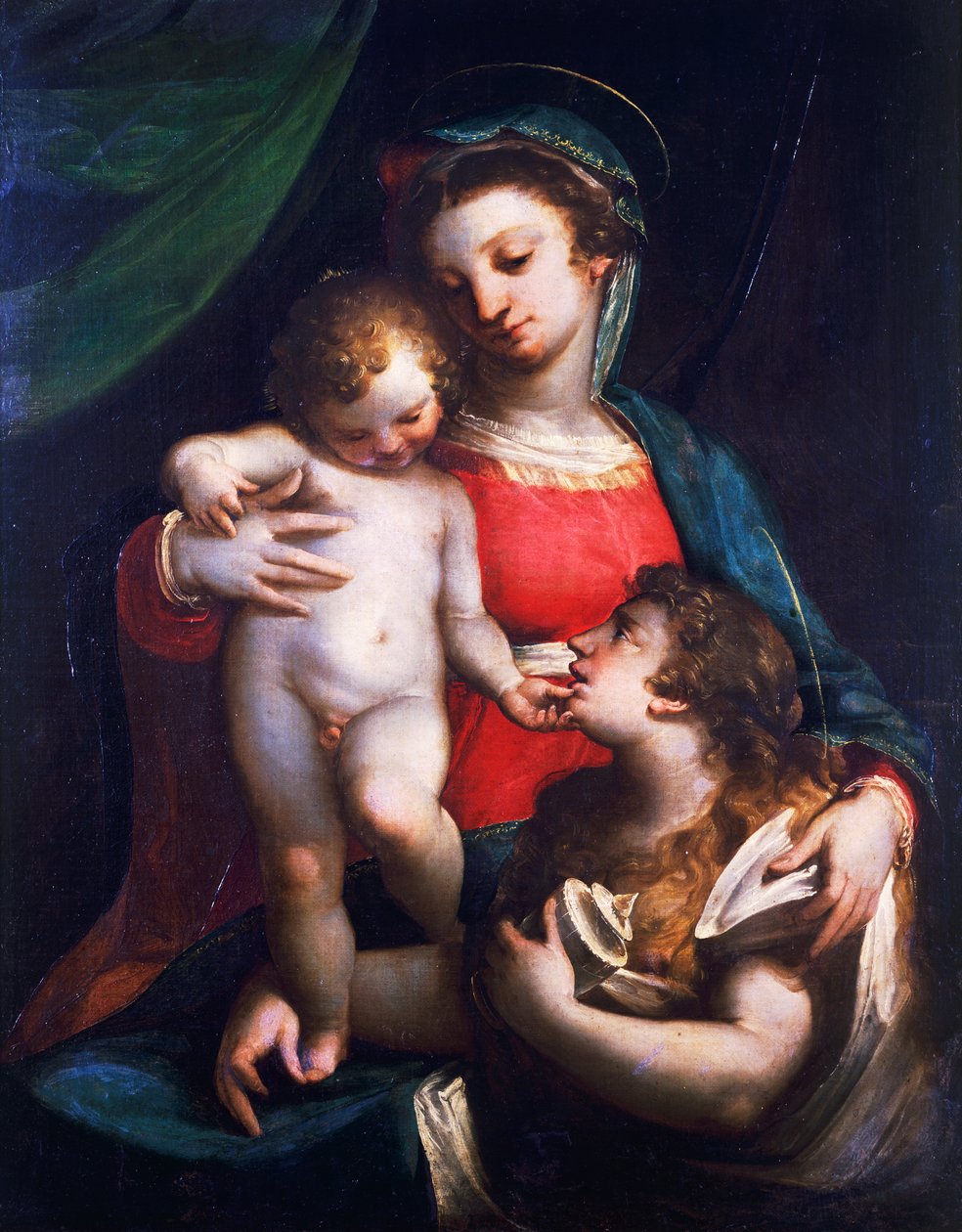 Madonna és gyermek Mária Magdolnával, Luca Cambiaso (1527-1585), olaj, vászon alkotó: Luca Cambiaso
