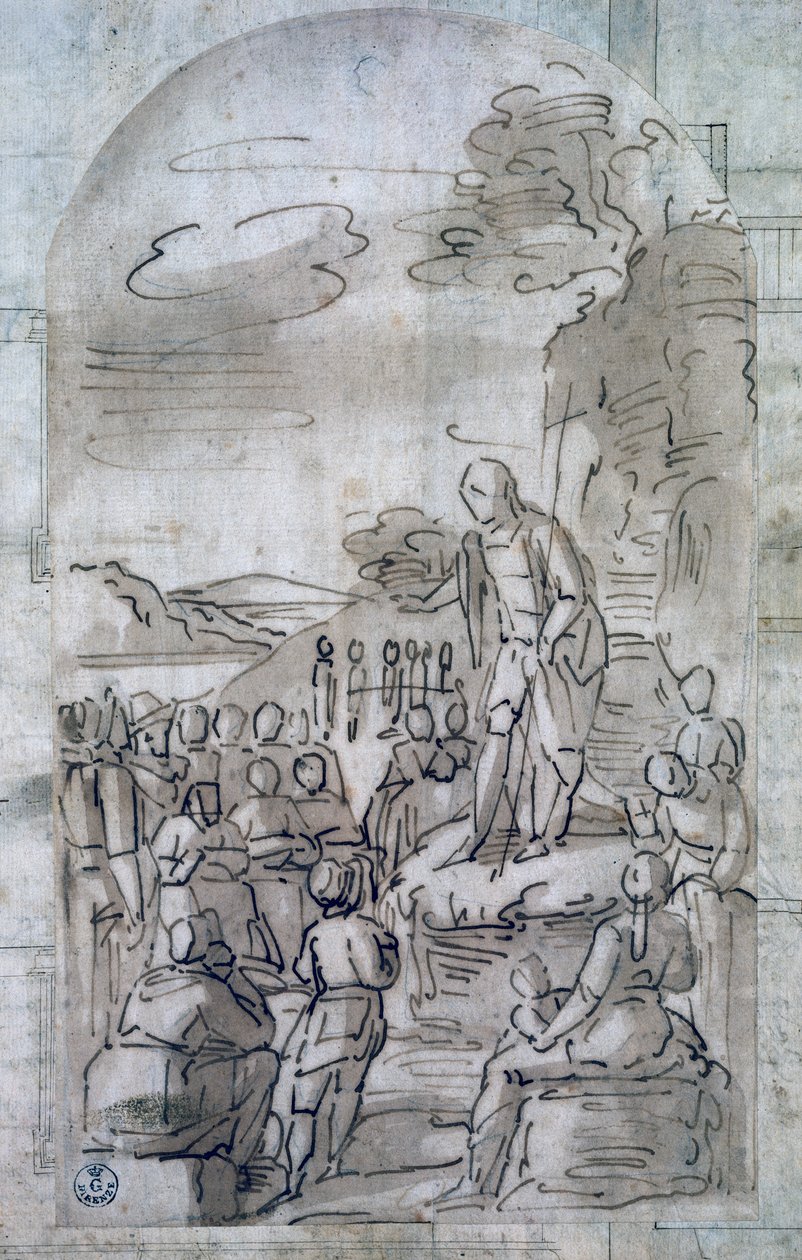 Keresztelő Szent János prédikáció, Luca Cambiaso (1527-1585), Rajz tollal és gouache-nal, Olaszország alkotó: Luca Cambiaso