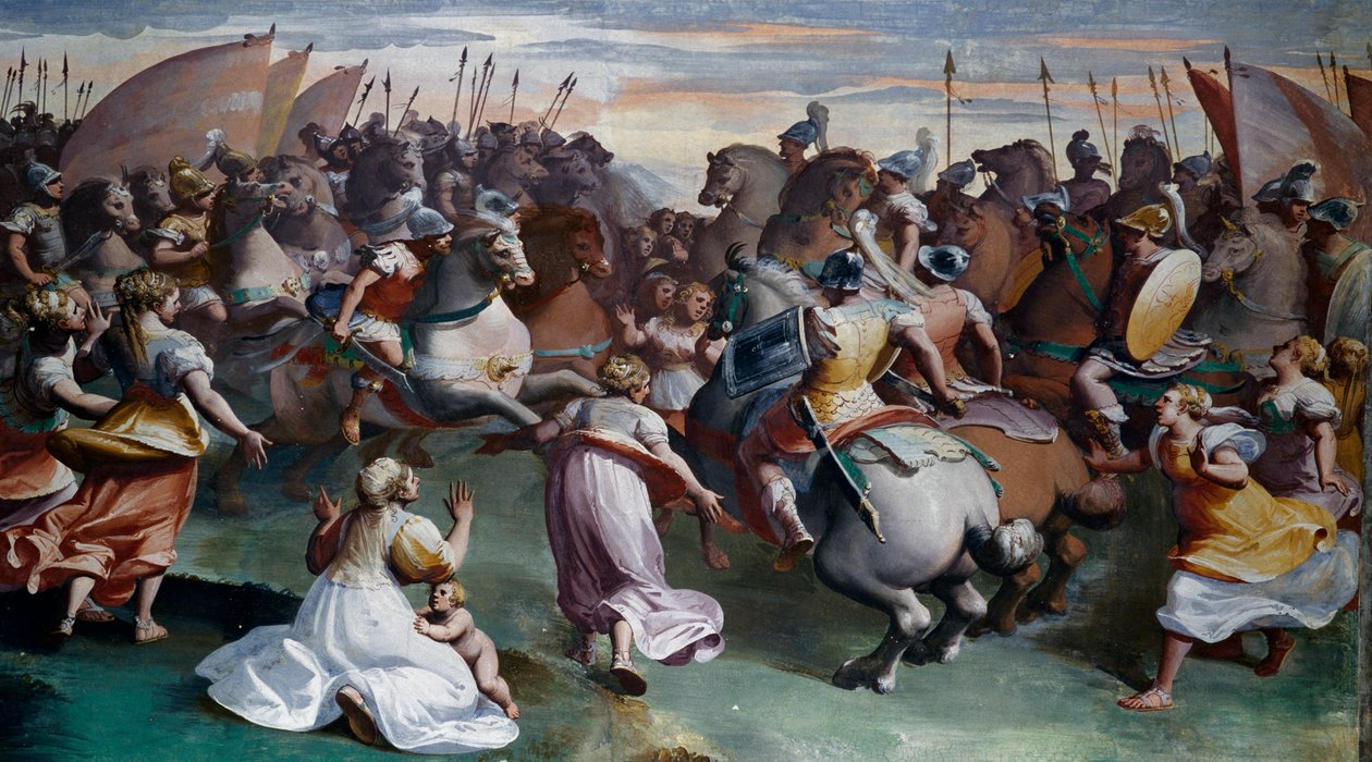 Sabine megerőszakolása (16. század), Luca Cambiaso (1527-1585), freskó, Villa Imperiale, Genova, Liguria, Olaszország alkotó: Luca Cambiaso