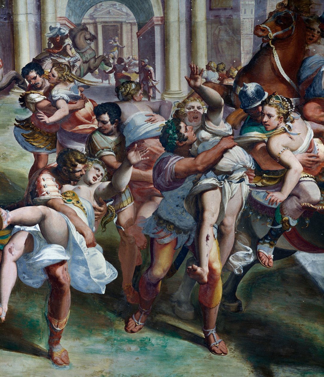 A szabin nők megerőszakolása (16. század), Luca Cambiaso (1527-1585), freskó, Villa Imperiale, Genova, Liguria, Olaszország, részlet alkotó: Luca Cambiaso