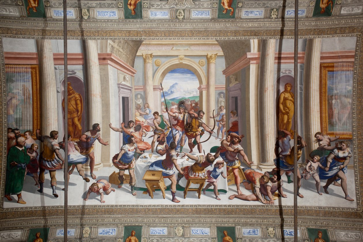 Odüsszeusz története (a visszatérés), a Salone Cambiaso mennyezete alkotó: Luca Cambiaso