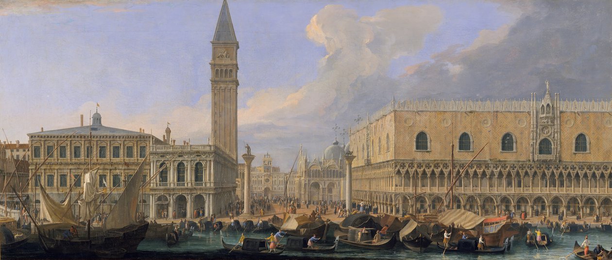 A Molo, Velence, a Bacino di San Marco-tól, kb. 1709. alkotó: Luca Carlevarijs
