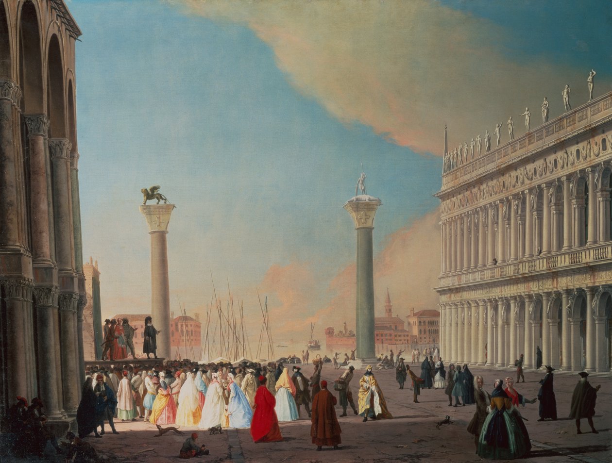 A velencei Piazzetta a Szent Márk homlokzata elől délre néz (olaj, vászon) alkotó: Luca Carlevaris