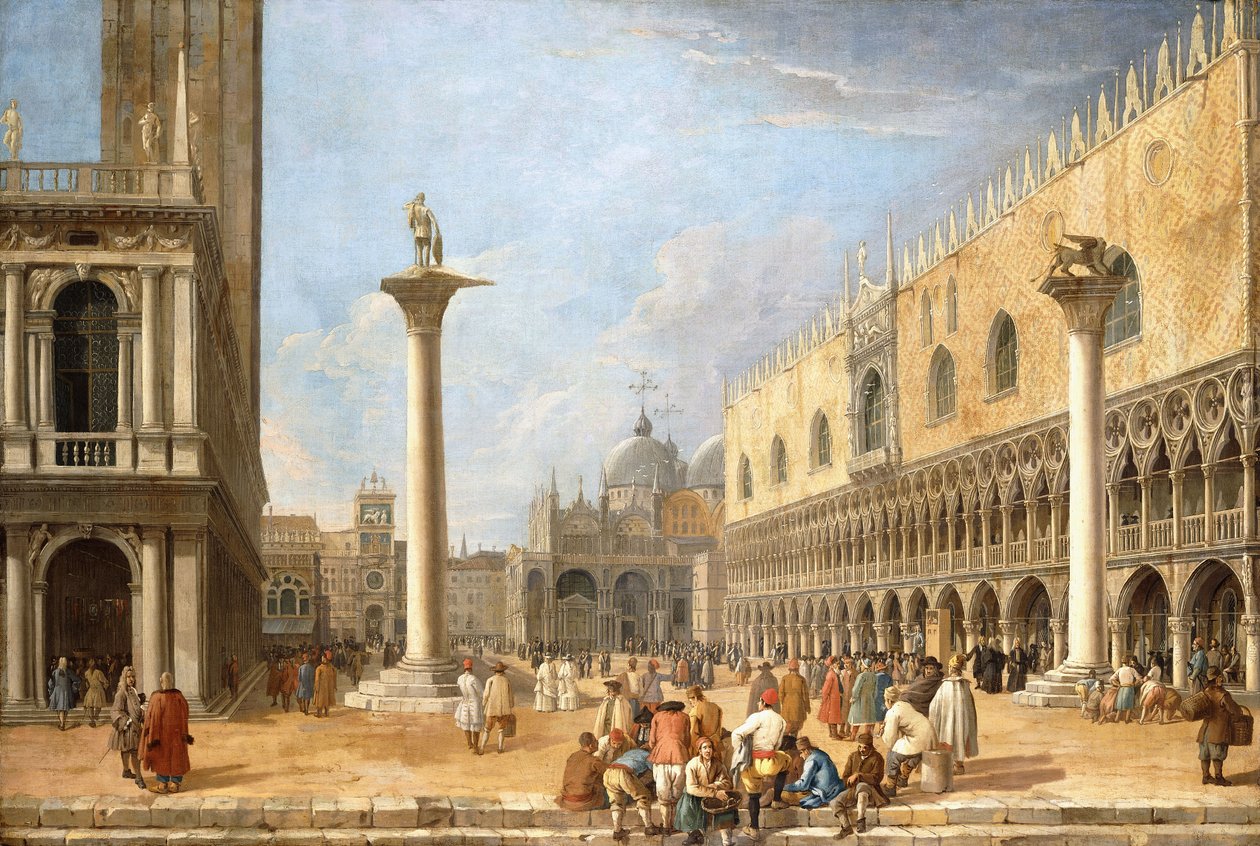 A velencei Piazzetta a Piazza San Marco felé néz, alkotó: Luca Carlevaris