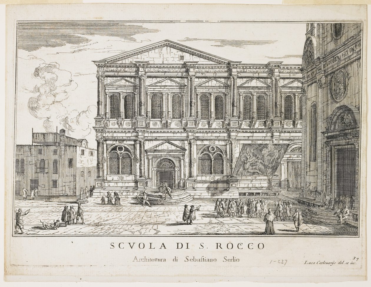 A St. Rocco Konfraternitás képe, tábla a Velence épületei és kilátásaiból, 1703, 1750-53 alkotó: Luca Carlevaris
