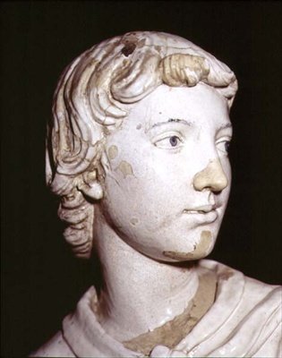 Gyertyatartó angyal, a fej részlete (mázas kerámia) (97636 részlet) (a pár lásd: 97637-8) alkotó: Luca Della Robbia