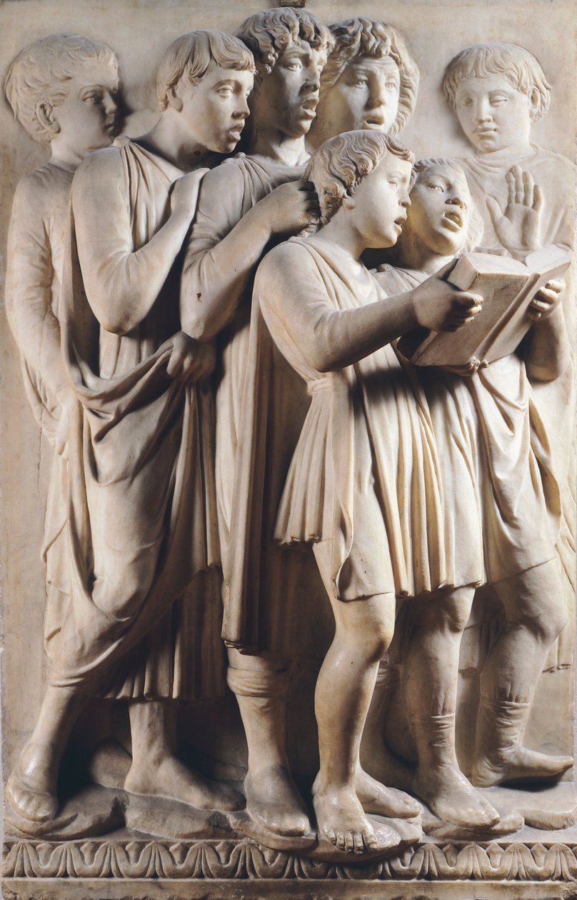 Gyermekek és kerubok énekelnek, Cantoria részlete (kórus galéria) alkotó: Luca Della Robbia