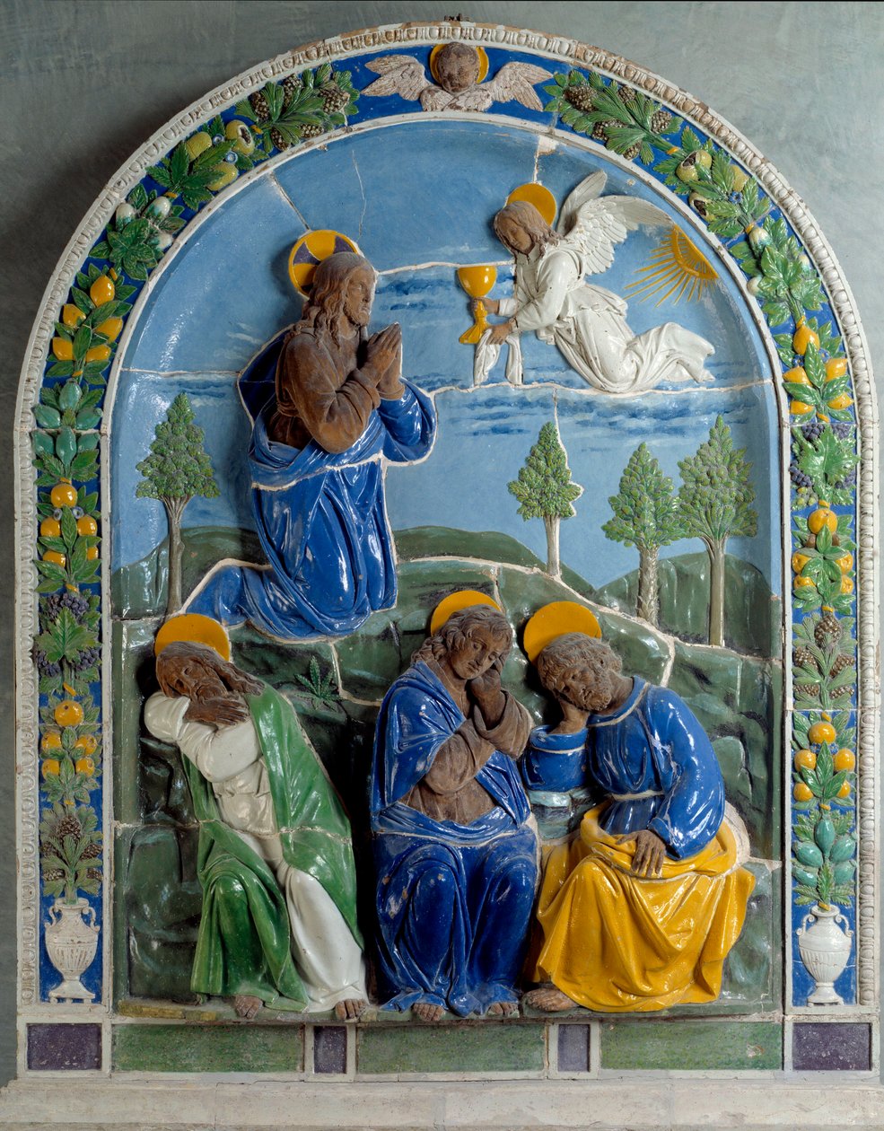 Krisztus az Olajfák hegyén Luca della Robbia (1400-1482) által festett és lakkozott kerámia 15. század. Párizs, Louvre Múzeum alkotó: Luca Della Robbia