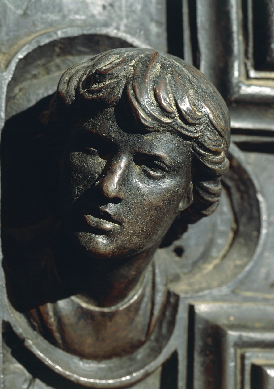 Giuliano de Medici feje, részlet Luca della Robbia (1400-1481) ajtón készült bronzmunkájából. Új sekrestye, Santa Maria del Fiore katedrális, Firenze. Olaszország alkotó: Luca Della Robbia