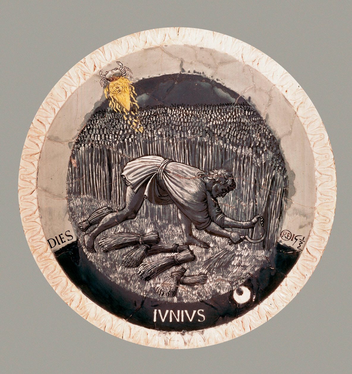 Június: egy paraszt aratja a búzát. Luca della Robbia terrakotta alkotó: Luca Della Robbia
