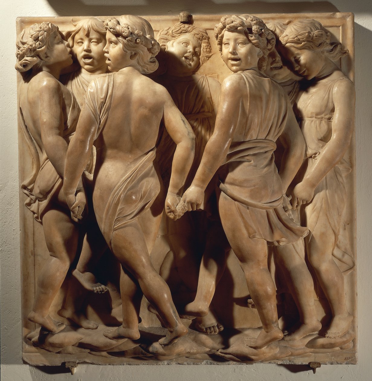 Dicsérjétek őt a kórusban (Salmo 150, Laudate Dominum), panel fiúk körben énekelnek és táncolnak alkotó: Luca Della Robbia
