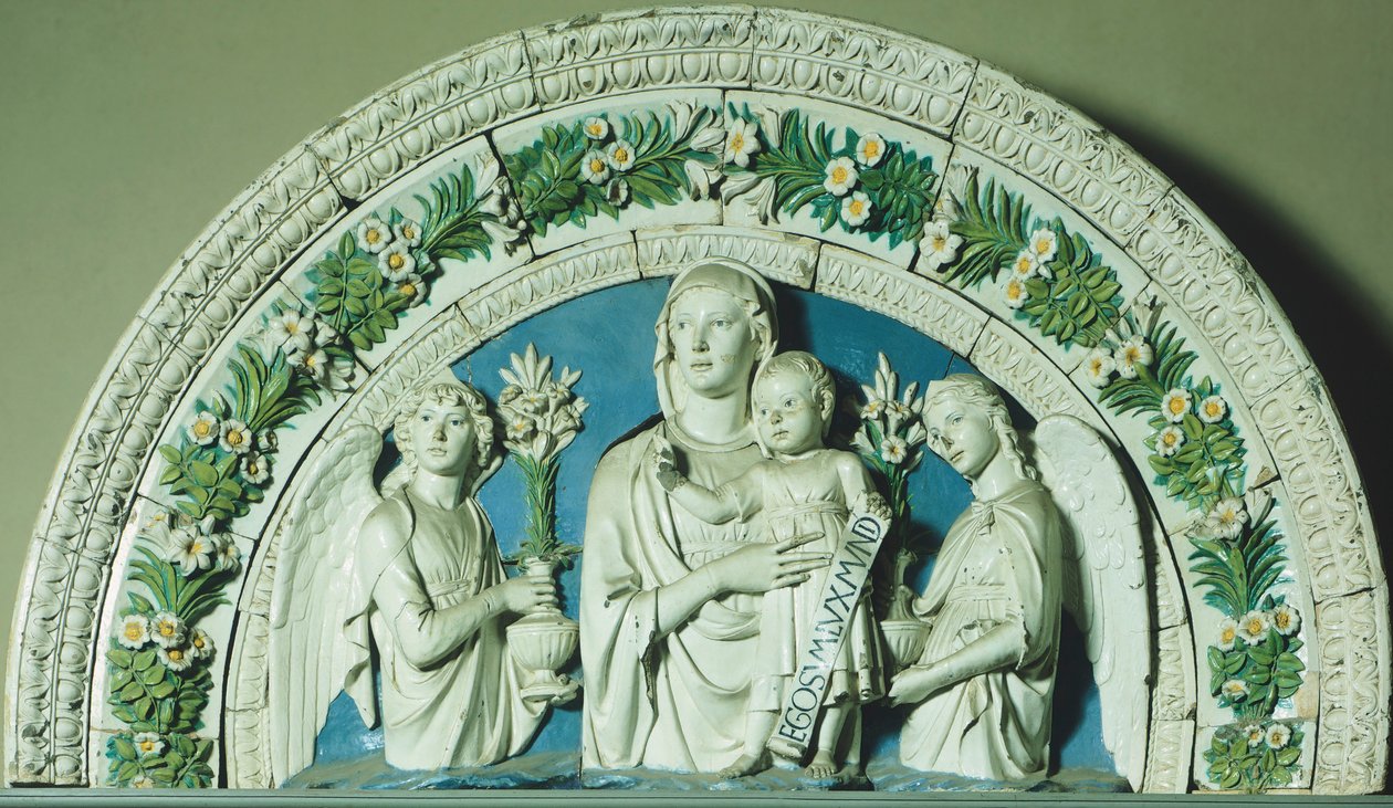 Luca della Robbia (kb. 1400-1482) Madonna és gyermeke, mázas cserépkeret alkotó: Luca Della Robbia