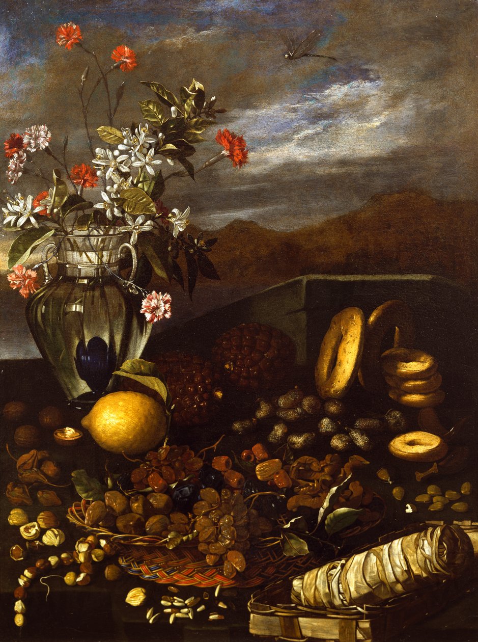 Luca Forte (1610-1670) csendélet szárított gyümölccsel, virágokkal és tájjal alkotó: Luca Forte
