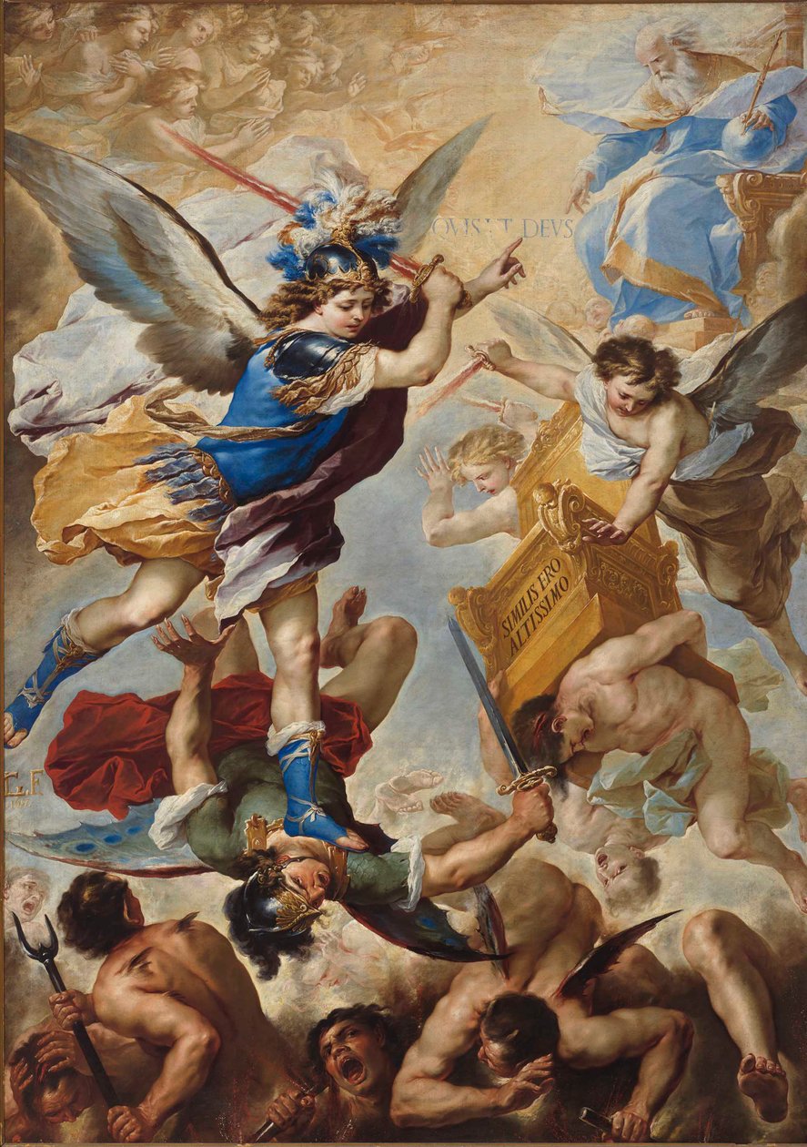 Mihály arkangyal legyőzi a lázadó angyalokat, 1657. alkotó: Luca Giordano