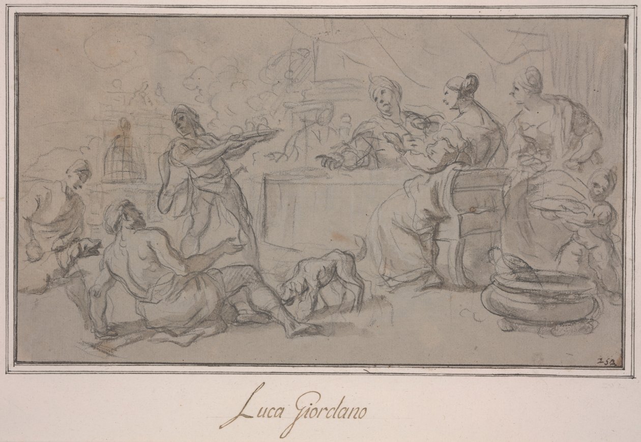 Gazdagok bankettje (grafit- és tintamosás papíron) alkotó: Luca Giordano