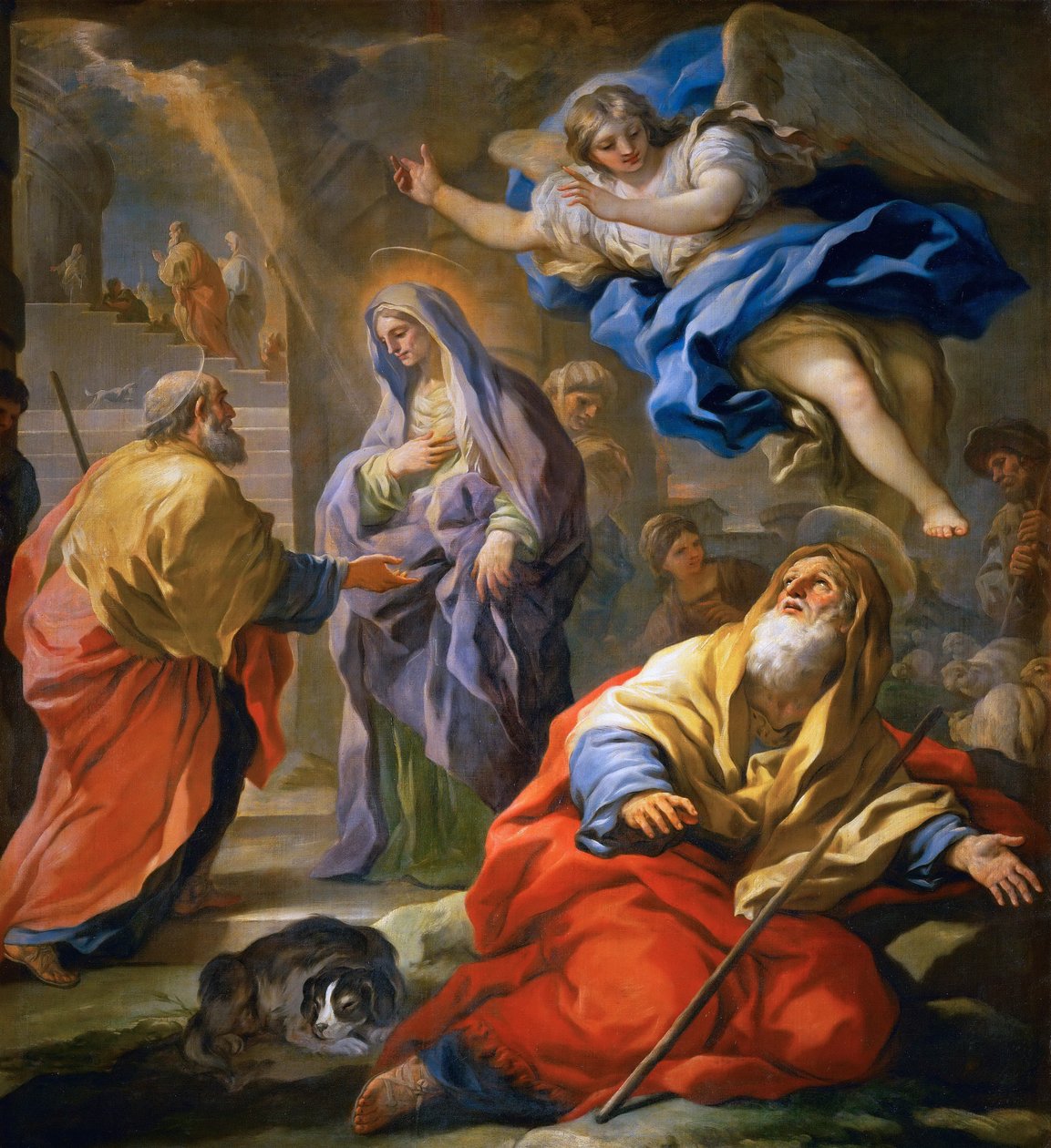 Barokk: Joachim fogadja az ígéretet, és Szentek Joachim és Anna találkozása az Aranykapunál, Giordano, Luca (1632-1705), kb. 1696. Olaj, kanna alkotó: Luca Giordano