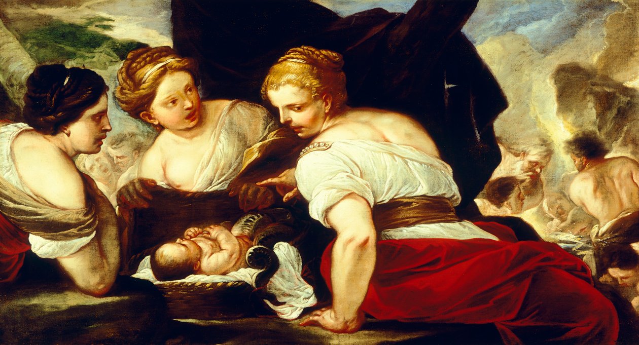 Cecrops lányai nyitható kosár Erichthonius babával, Luca Giordano (1634-1705), olaj, vászon, 76,5x133,5 cm alkotó: Luca Giordano