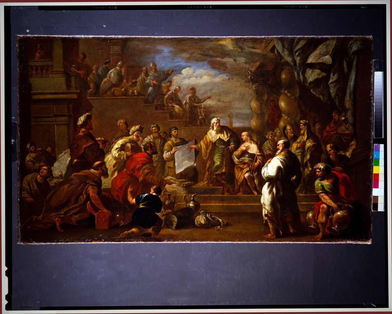 Dávid megmutatja Salamon a templom terveit (vászon) alkotó: Luca Giordano
