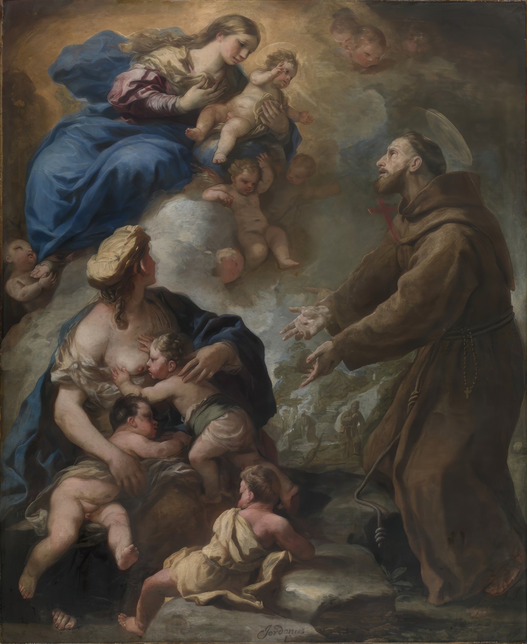A Szűz Mária gyermekével Szent Ferencnek megjelenik (angolul: The Virgin and Child Appearing to Saint Francis of Assisi) alkotó: Luca Giordano