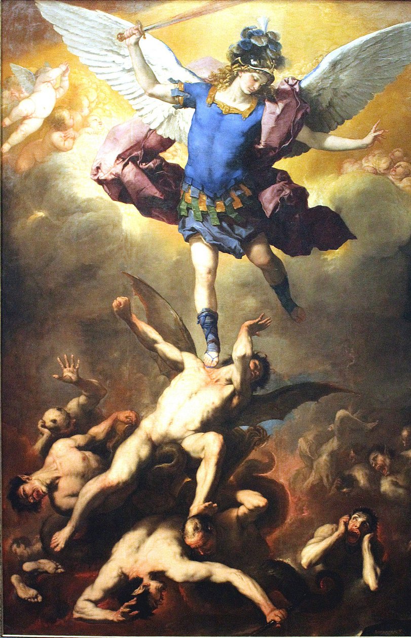 Mihály arkangyal megdönti a hitehagyott angyalokat alkotó: Luca Giordano