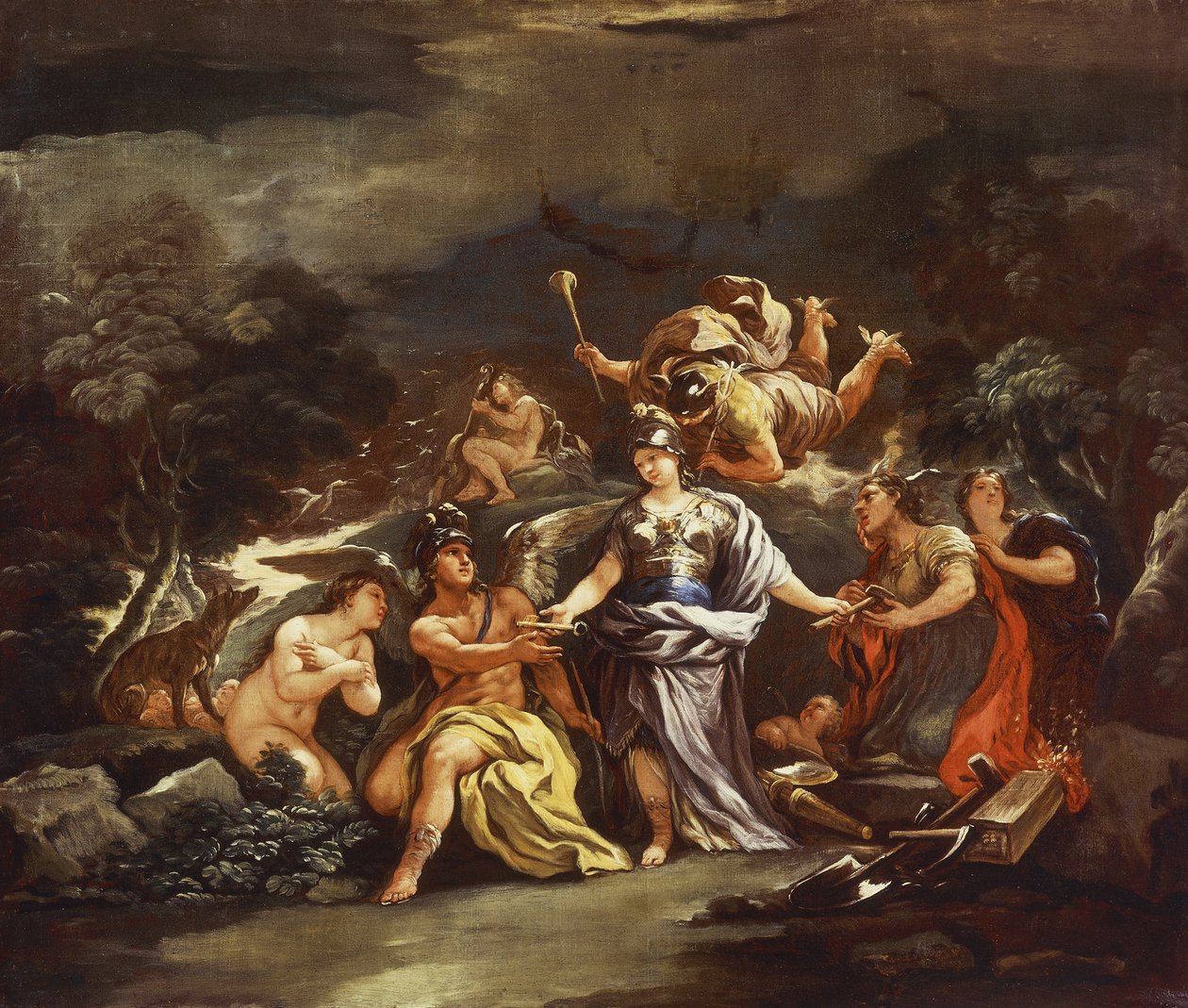 Minerva, mint a művészetek és tudományok védőnője, Luca Giordano, olaj, vászon alkotó: Luca Giordano
