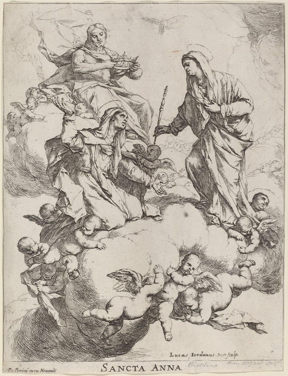 Szent Annát a Szűz és Krisztus fogadta alkotó: Luca Giordano
