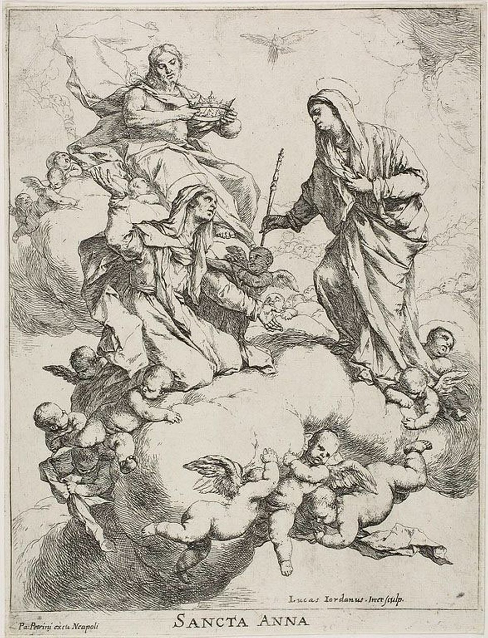 Szent Annát a mennyben fogadta Krisztus és a Szűz alkotó: Luca Giordano