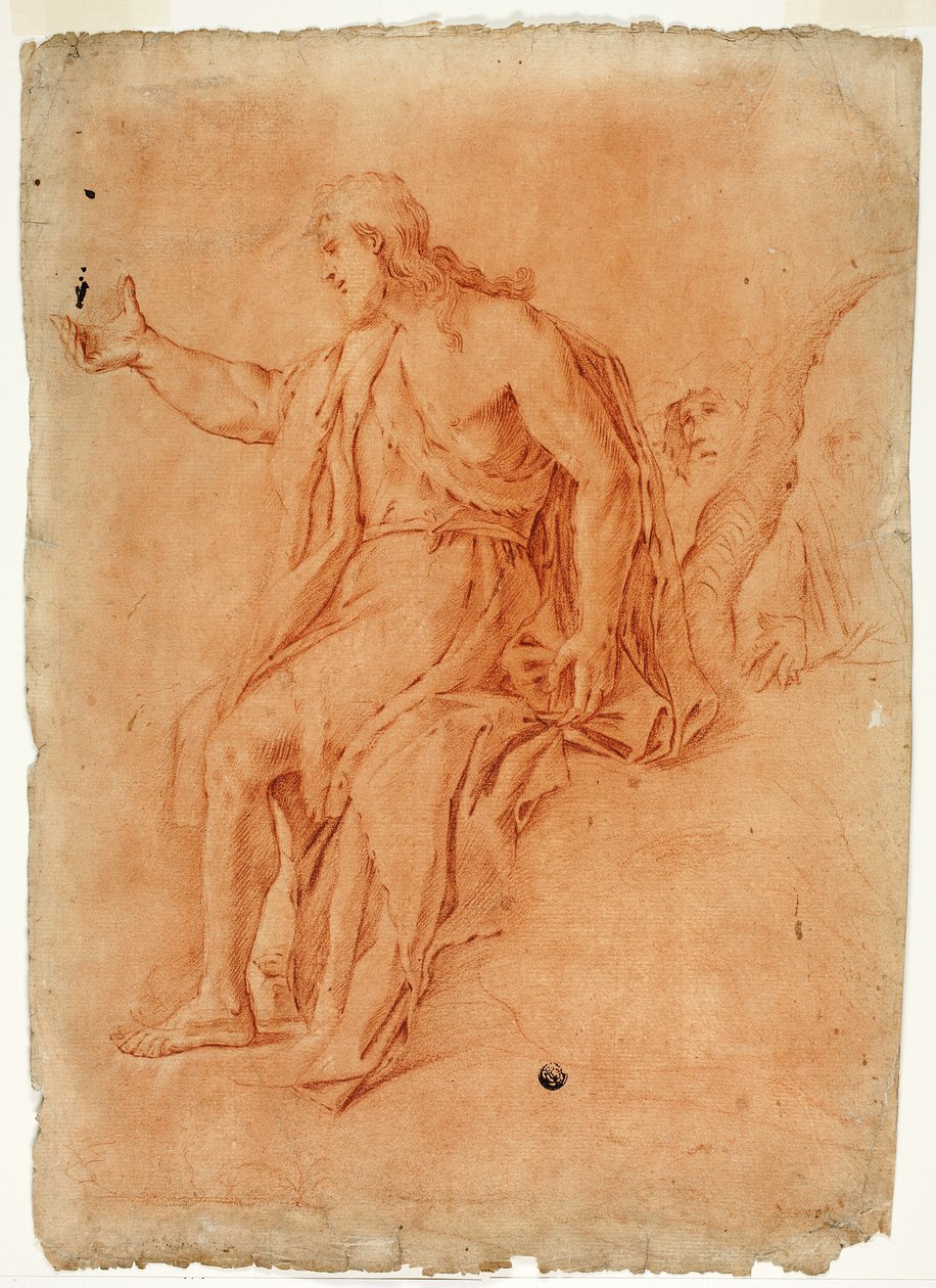Keresztelő Szent János igehirdetés (recto); Férfi akt felemelt karokkal és fejvázlatokkal (fordítva) alkotó: Luca Giordano