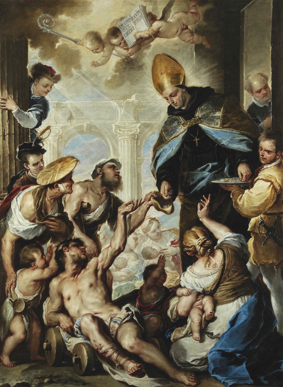 Villanovai Szent Tamás alamizsnát ad a szegényeknek, 1658 körül. alkotó: Luca Giordano