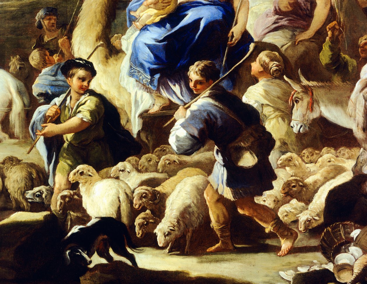 Juhok és pásztorok, részlet Rebecca kánaáni indulásából, Luca Giordano (1634-1705), olaj, réz, 59x85 cm alkotó: Luca Giordano